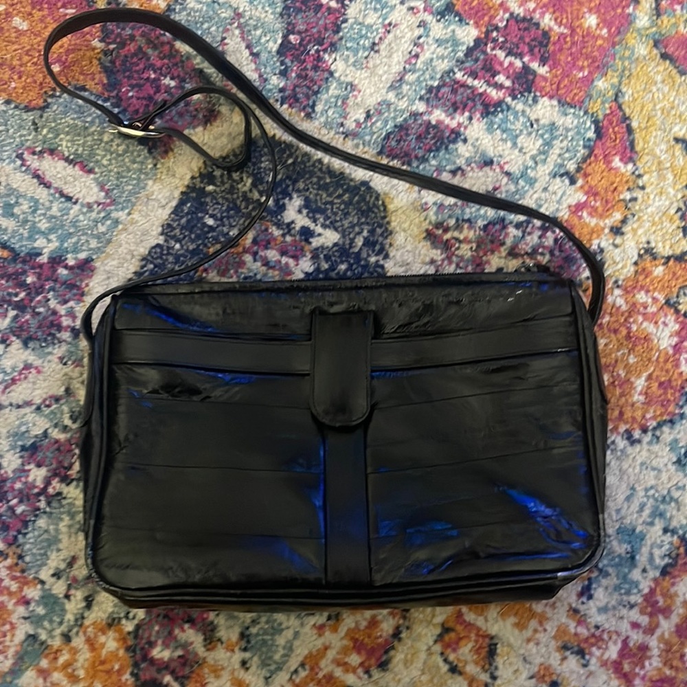Vintage black eel skin purse. In excellent condition by Leather of the Sea